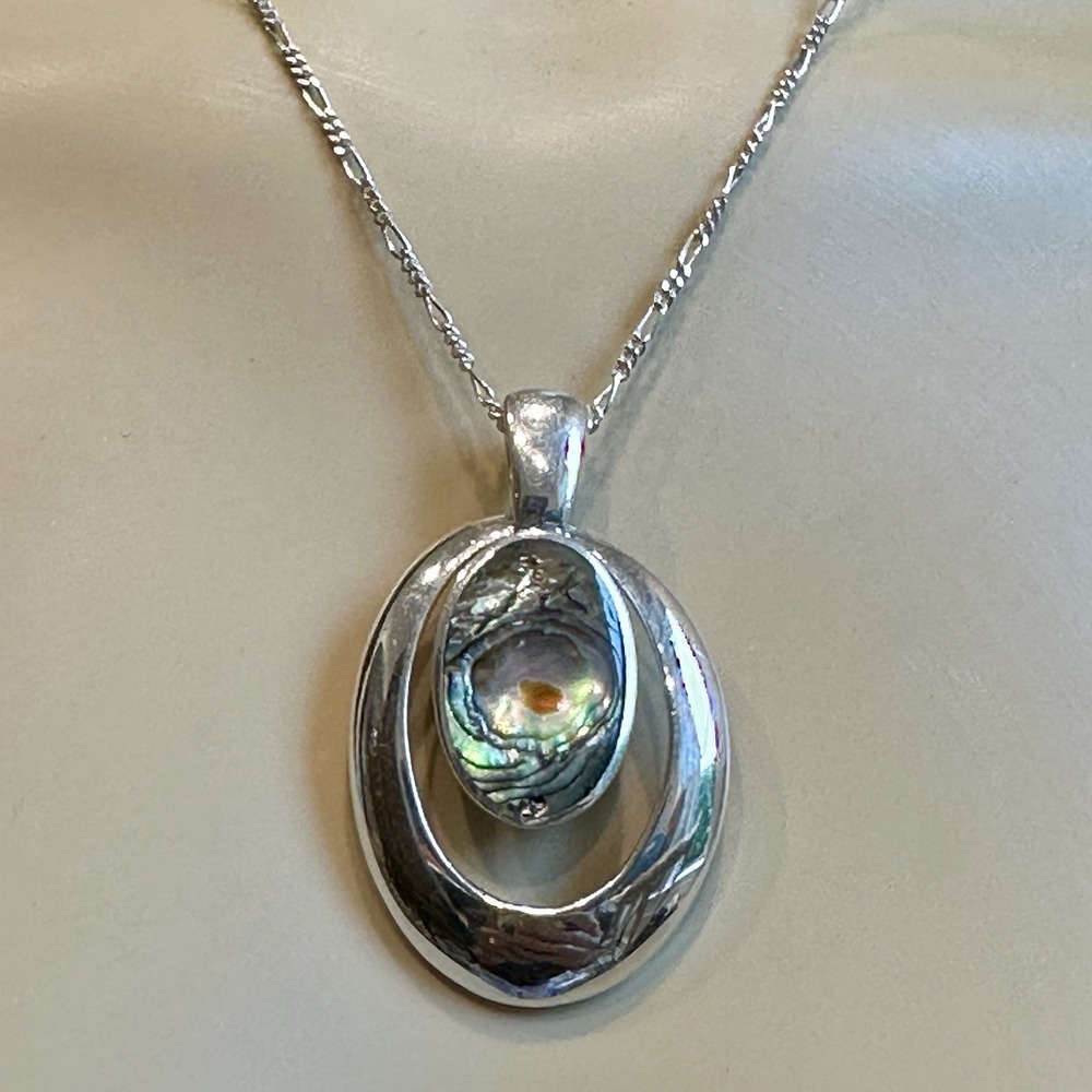 Collins Fine Jewelry CFG Pendant Necklace 16 Inch Abalone 925 Sterling 11.4g - Picture 1 of 12
